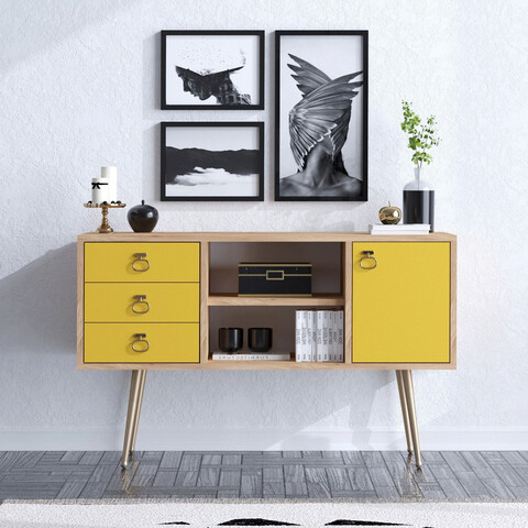Bufet, mod design, klea , 120x40x80 cm, stejar / galben