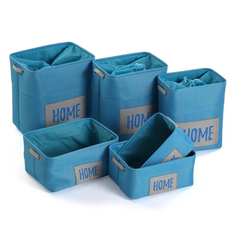 Set 3 cosuri de rufe si 3 cosuri pentru depozitare Home, Versa, 45 x 30 x 40 cm, textil, albastru Accesorii curatenie & organizare