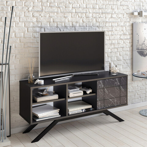 Comoda tv, decorotika, north, 130x38.6x58.6 cm, negru / marmură