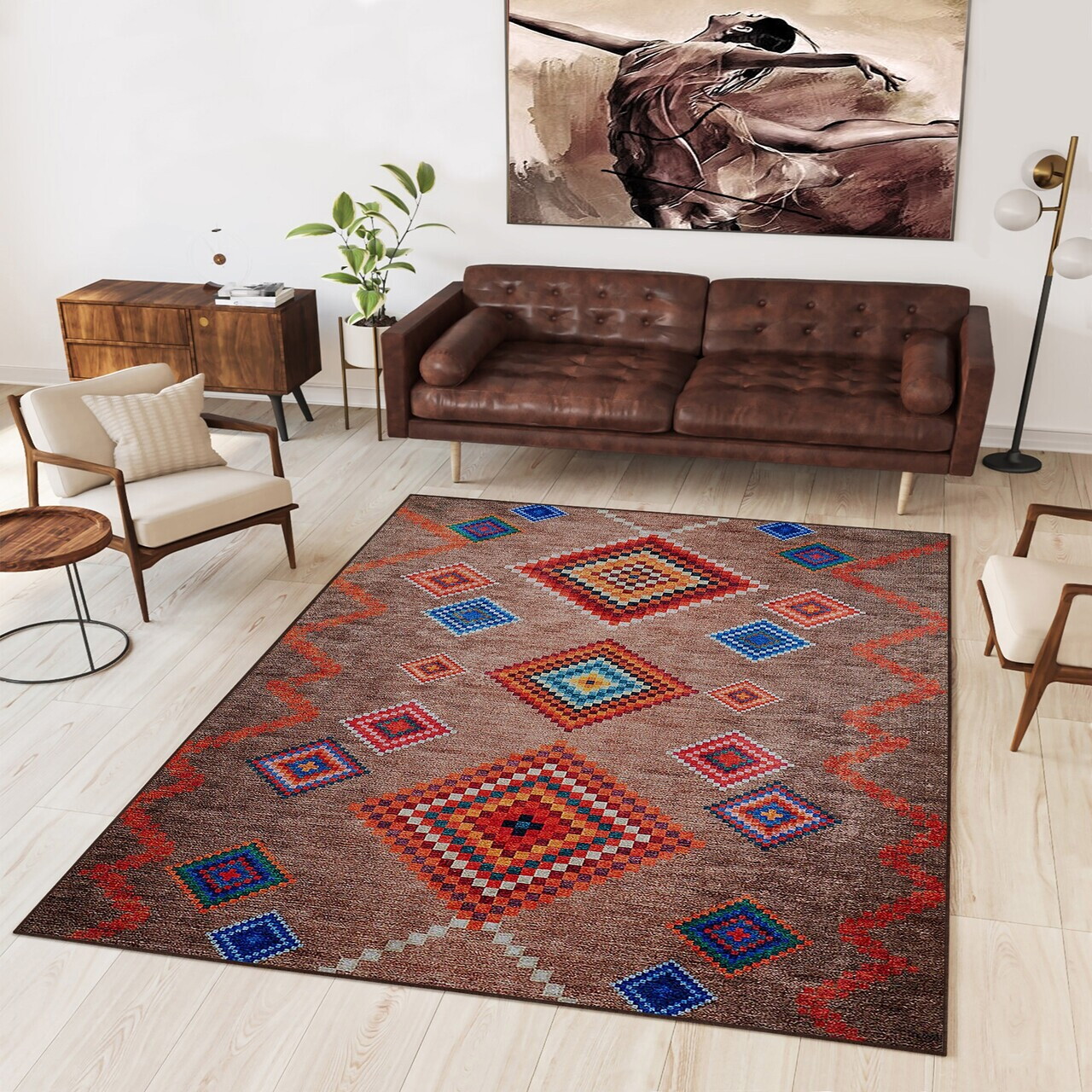 Covor Woopamuk015 100x300 cm Bumbac/Poliester Maro