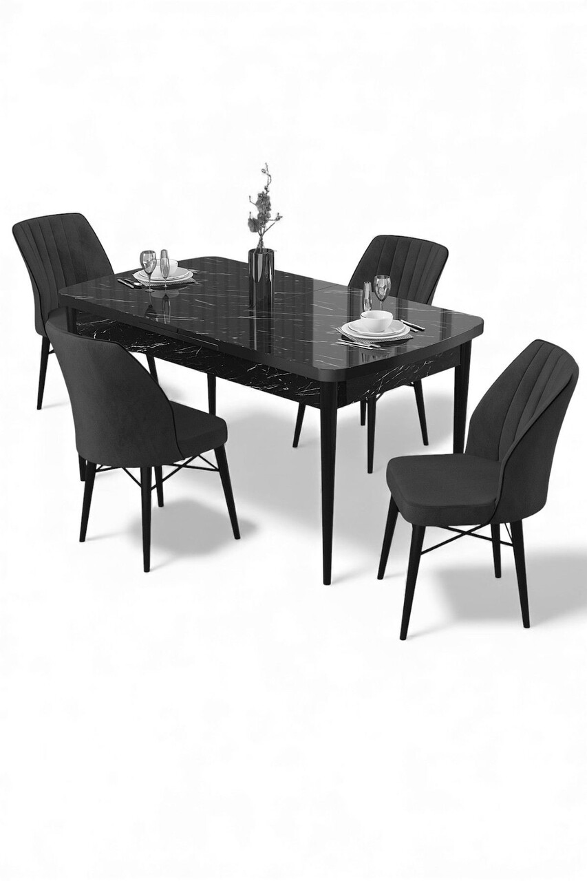 Set masa extensibila si scaune, Hanah Home, Uzi, Marmură neagră / Antracit - view 2
