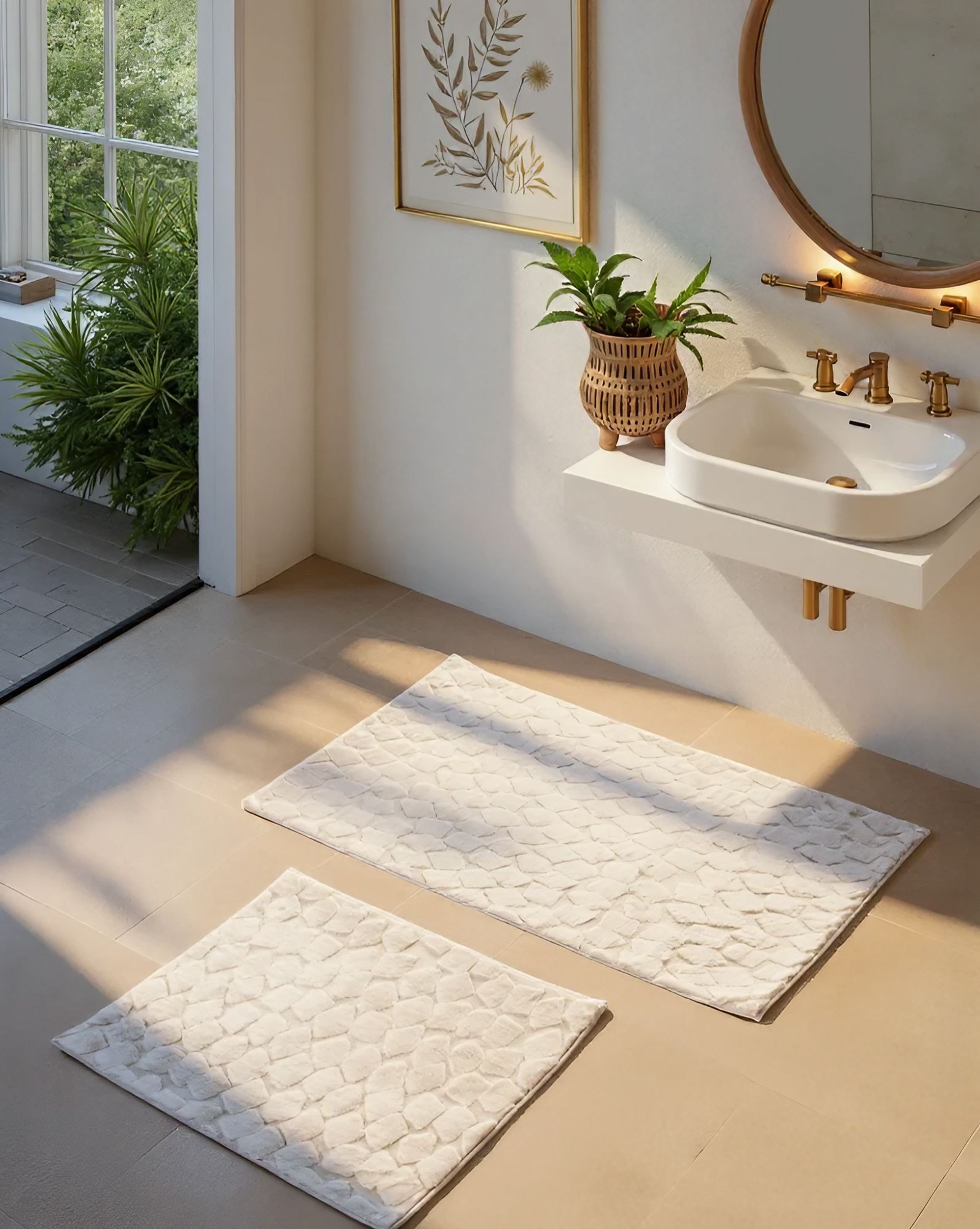 Set covorase de baie, L'essentiel Maison, Rabbit, Ecru