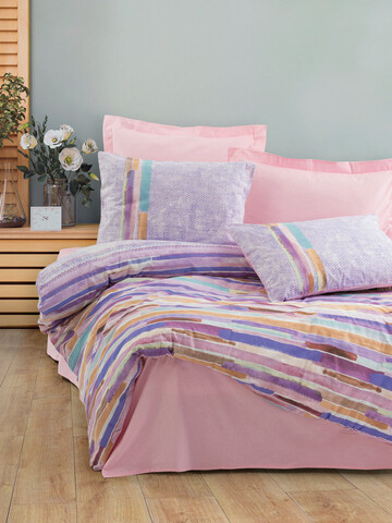 Lenjerie de pat pentru o persoana (FR), Larry - Pink, Cotton Box, Bumbac Ranforce