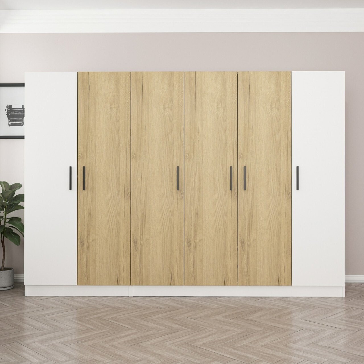 Dulap pentru haine, Minerva, Kale, 225x190x52 cm, PAL, Alb - 1 | YEO