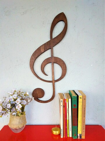 Decoratiune de perete, treble clef, 25x1.8x60 cm, placaj , nuc