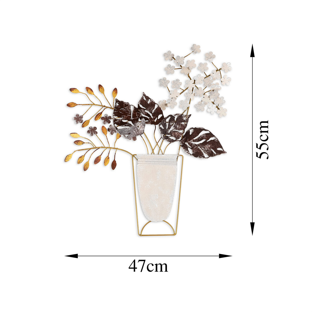 Poze Decoratiune de perete, Flowers in Pots, Metal, Dimensiune: 47 x 55 cm, Multicolor mezoni.ro 