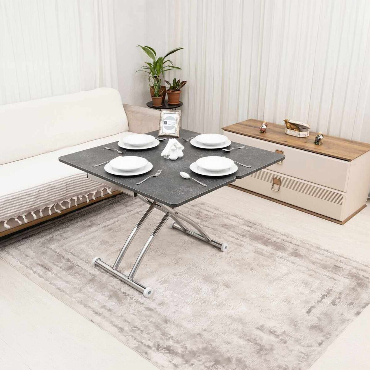 Masuta de cafea, Hanah Home, Mini Juppo Ext, MDF, Antracit / Crom — imaginea 3