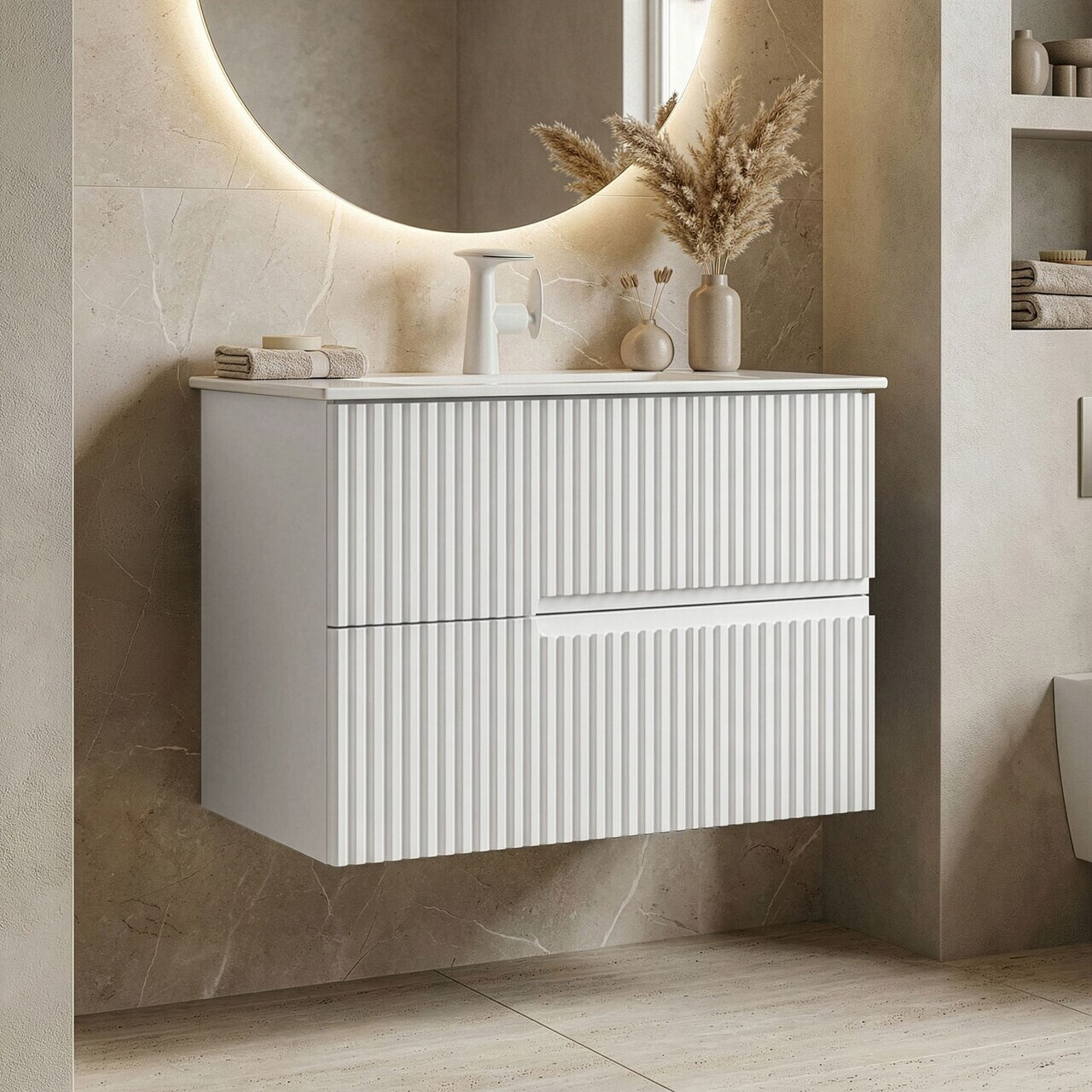 Dulap de baie cu chiuvetă, Hanah Home, Moonlight 70 v2, Alb mat