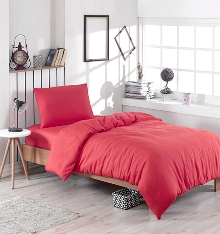 Lenjerie de pat pentru o persoana single xxl (de), 2 piese, paint - red, enlora home, 65% bumbac/35% poliester