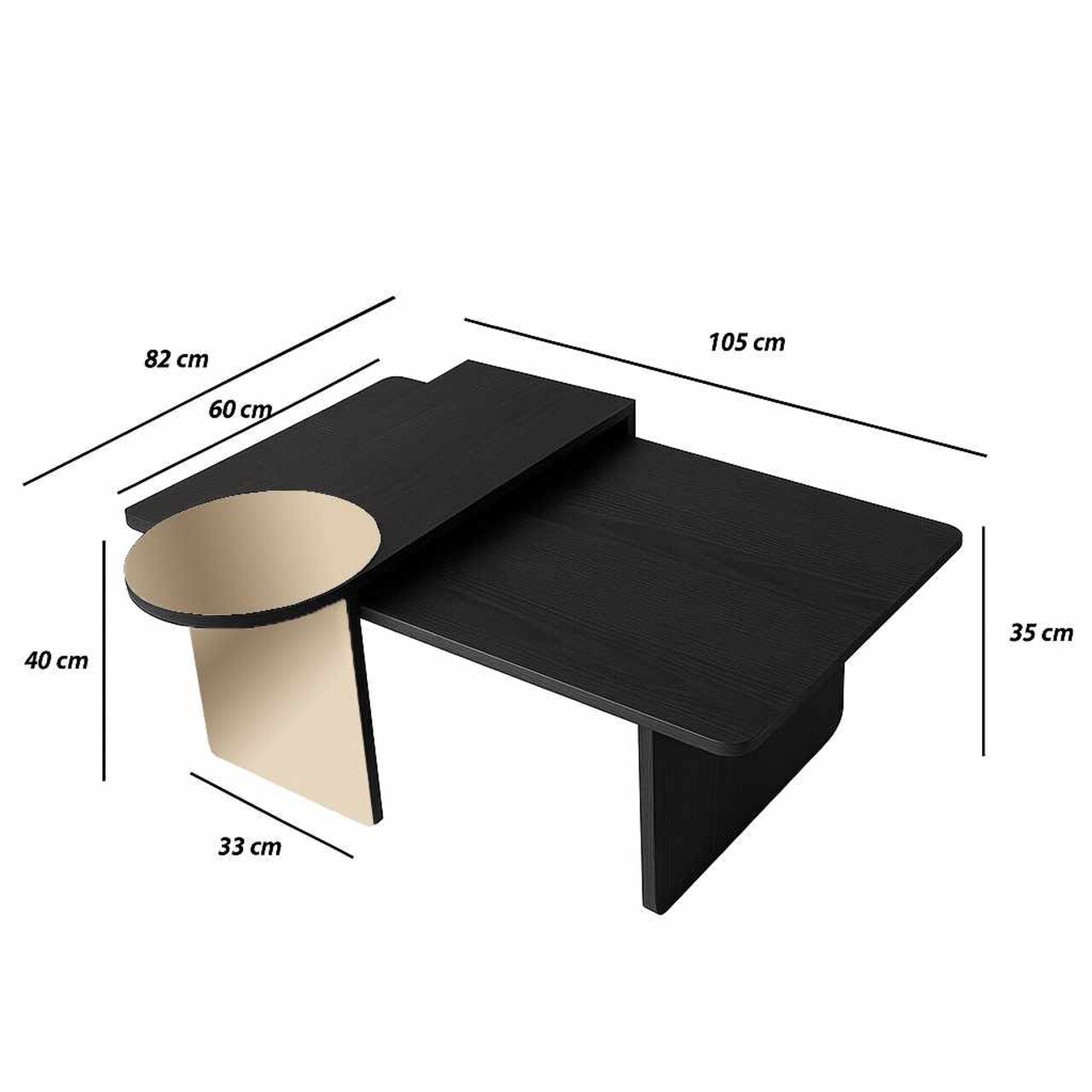 Set masute 2 piese, Hanah Home, Luna, PAL, Negru/Bronz - imagine 8