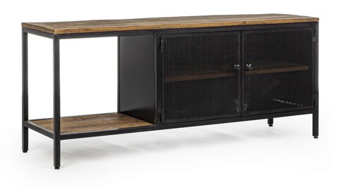Comoda tv cu 2 usi roderic, bizzotto, 120 x 35 x 52 cm, otel/lemn de mango