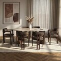 Set masa si scaune (7 piese), Nordure, Meridia 6, Travertin / Nuc Milano / Nuc Închis / Maro