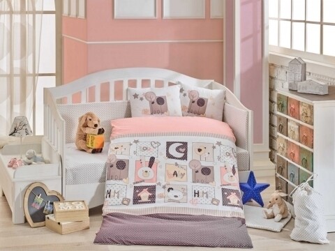 Lenjerie de pat pentru copii, 4 piese, 100% bumbac poplin, hobby, sweethome, roz