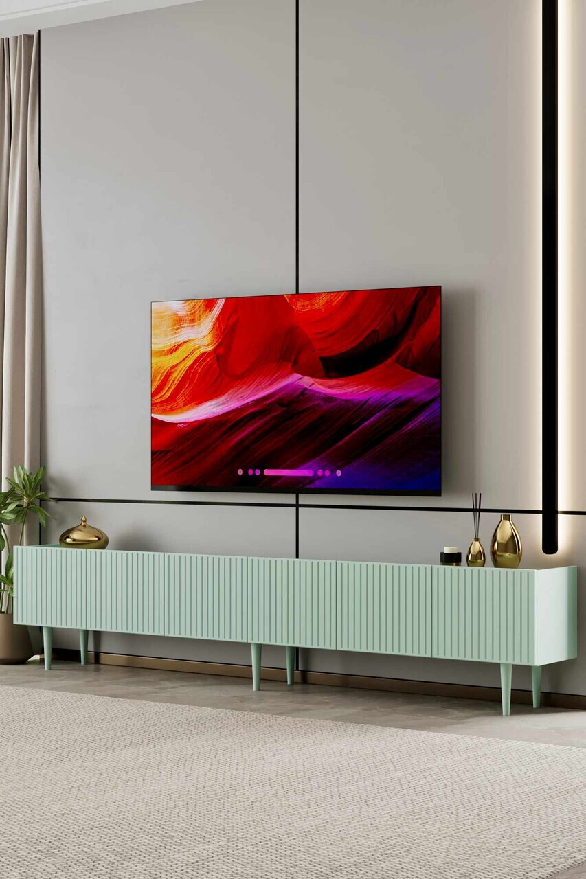 Comoda TV, Hanah Home, Capella 240, 240x50x29 cm, MDF, Verde menta - view 2