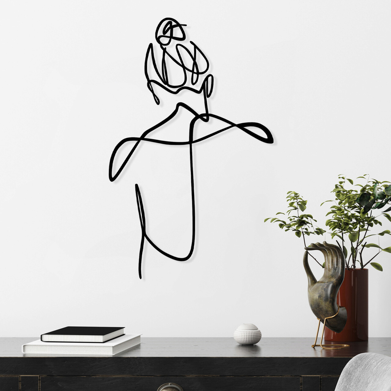 Decoratiune de perete, Woman With Hair Bun, Metal, Dimensiune: 39 x 57 cm, Negru - 1 | YEO