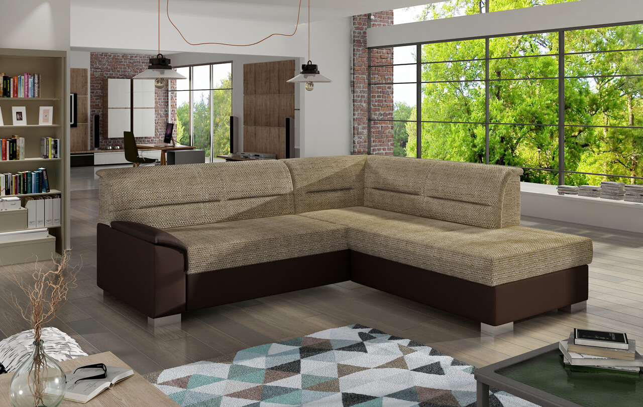 Coltar extensibil dreapta 4 locuri ELTAP, BR15, Bergen, 247x214x83 cm, lemn/poliester, bej/maro inchis - 1 | YEO