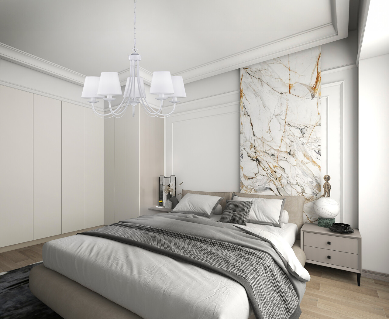 Candelabru Cortez, TRIO, 70x150 cm, 28W, 5x E14, metal, alb mat