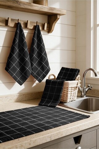 Set prosoape de bucatarie, Hermia, 741LDN1107, Negru