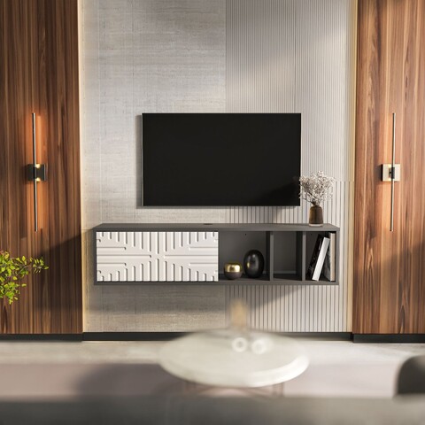 Comoda TV, Zena Home, Teo Floating, Antracit/Alb