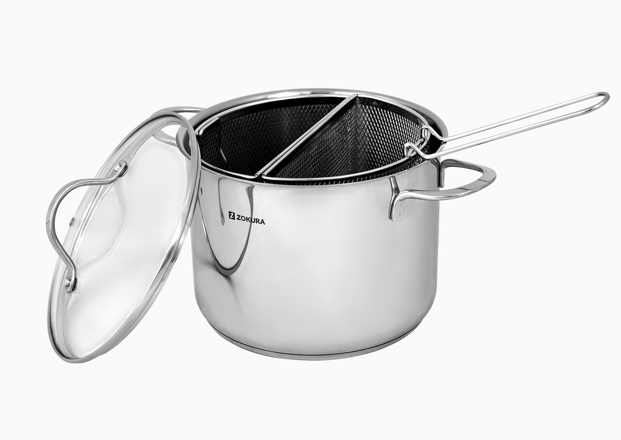 Oala pentru paste, cu 2 cosuri, inox, 22cm/6L - Zokura - imagine 2
