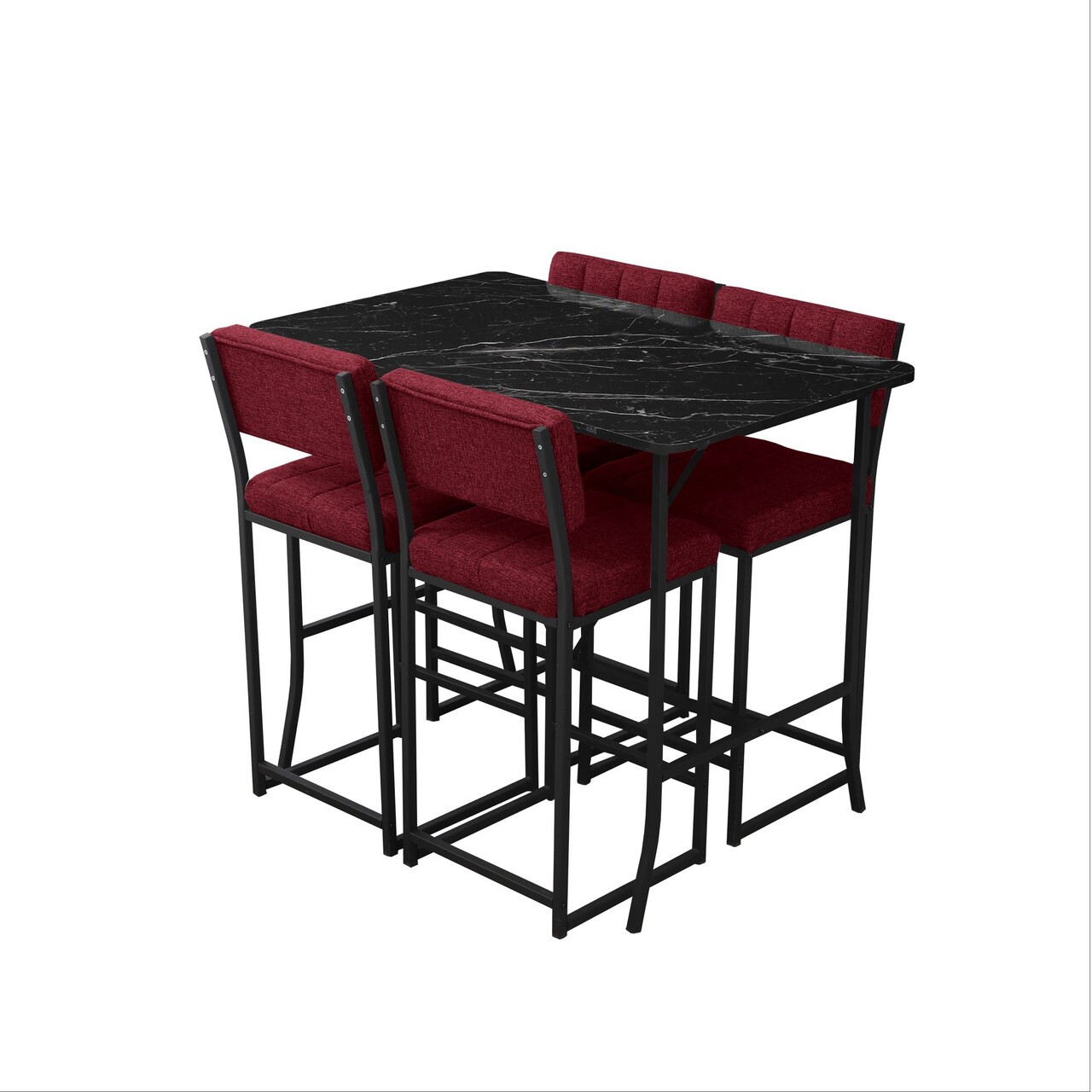 Set masa si 4 scaune de bar, Hanah Home, Retro, Burgundiu / Negru - imagine 4