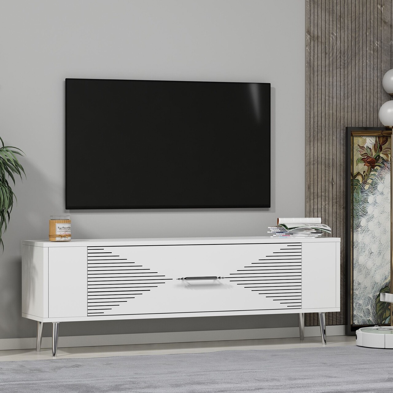 Comoda TV, Olivia, Retrol1, Alb / Argintiu - 1 | YEO