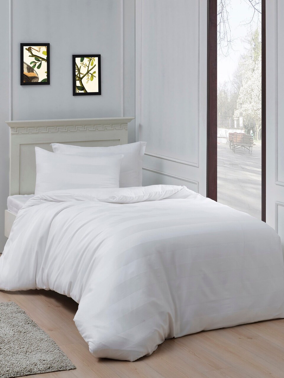 Lenjerie de pat pentru o persoana, Max Yollu Saten - White, EnLora Home, 70% bumbac/30% poliester