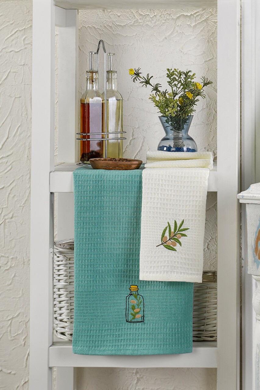 Set prosoape de bucatarie, Eponj Home, Olive, Bumbac, Multicolor