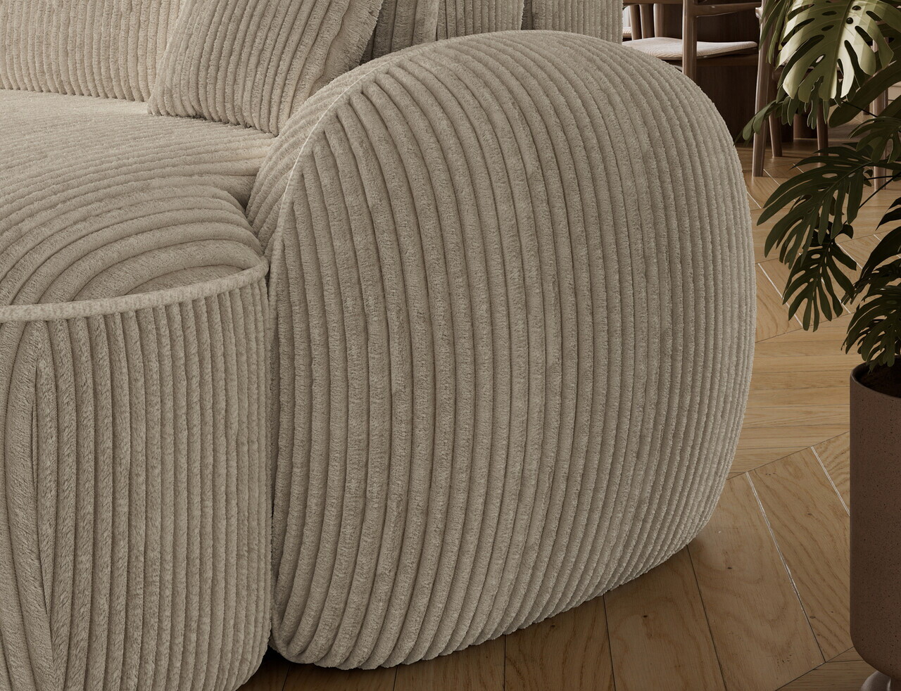 Coltar extensibil stanga 3 locuri ELTAP, Tesalia, 240x150x93 cm, lemn/catifea din poliester, bej deschis — imaginea 10