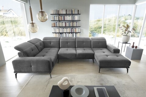 Coltar stanga 6 locuri ELTAP, LT-04NU, Neviro, 350x201x77 cm, lemn/poliester, gri