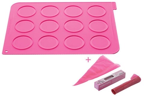 Set plansa de copt si 24 pungi decorare prajituri Whoopies Mat Kit, Silikomart, 40×30 cm, Ø 7 cm, mezoni.ro