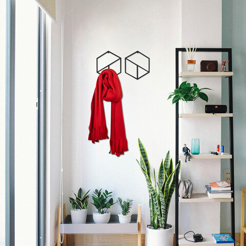 Cuier de perete, geometric, metal, dimensiune: 40 x 20 cm, negru