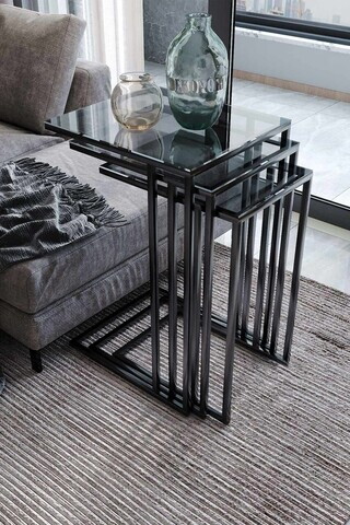 Set masute 3 piese, Hanah Home, Mira, Negru / Fume