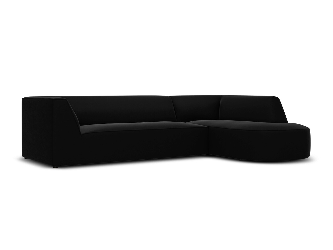 Coltar modular dreapta 4 locuri, Ruby, Micadoni Home, BL, forma rotunjita, 273x180x69 cm, catifea, negru