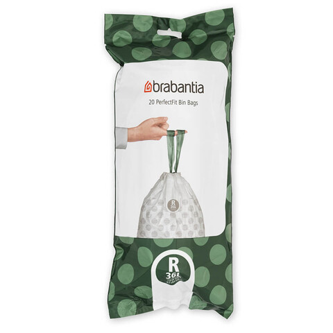 Set 20 saci de gunoi, Brabantia, PerfectFit, marimea R, 36 L, nailon, alb
