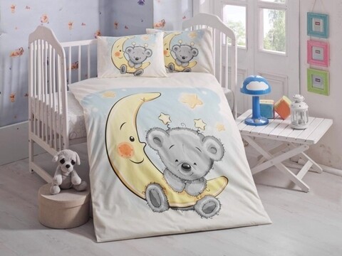 Lenjerie de pat pentru copii, victoria, le petit nicolas, 4 piese, 100% bumbac ranforce, gri/galben