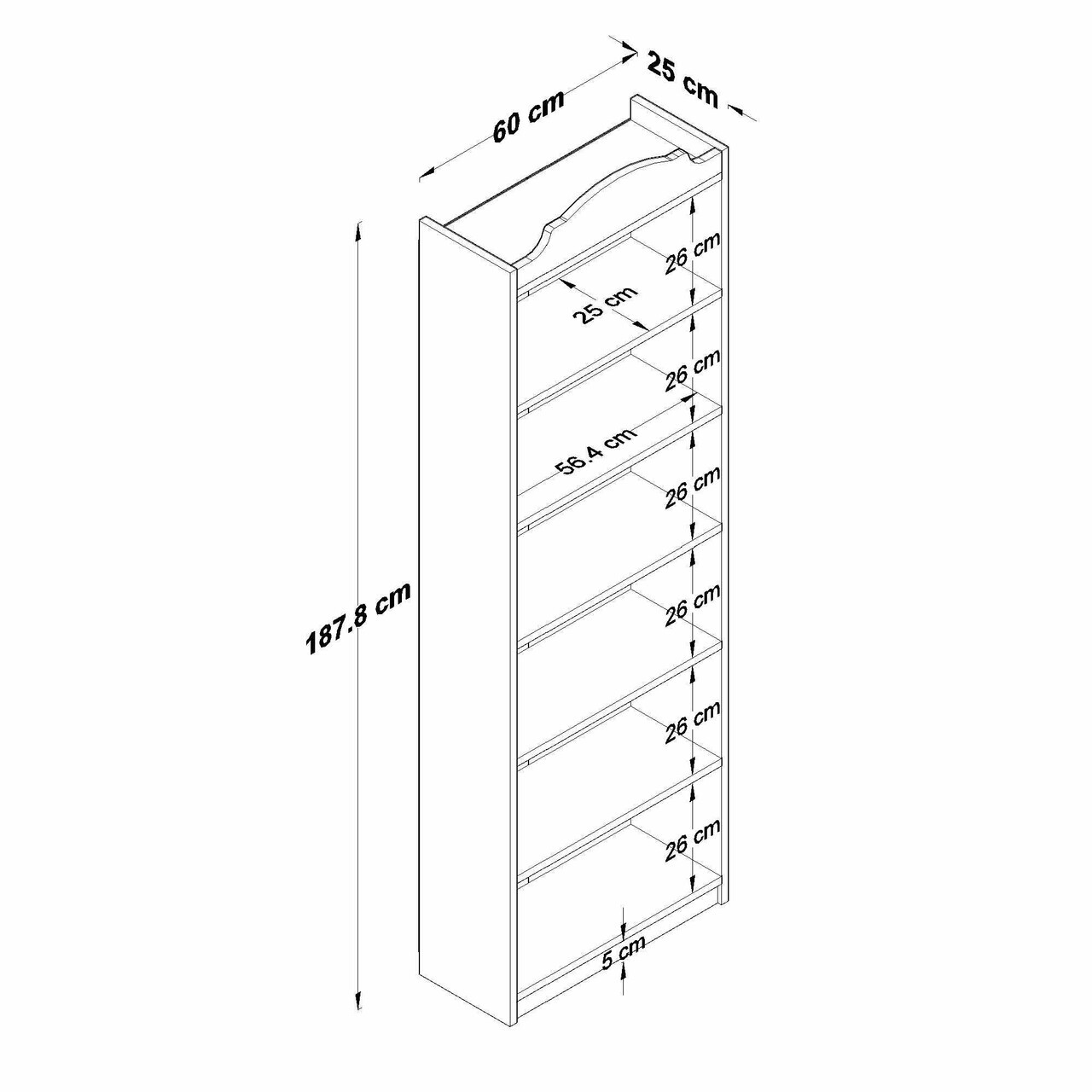 Corp biblioteca, Hanah Home, HC131, 60x187.8x25 cm, Alb — imaginea 7