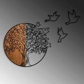 Decoratiune de perete, Tree And Birds 2, Lemn/metal, Dimensiune: 60 x 56 cm, Nuc / Negru