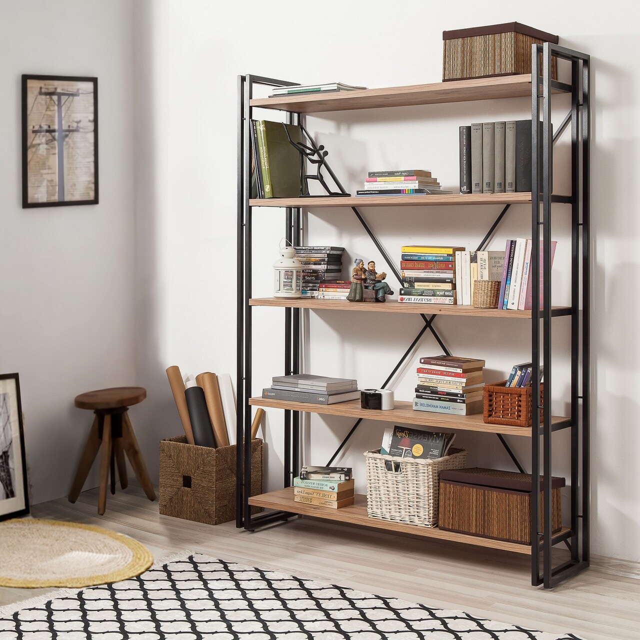 Set de mobilier pentru camera de studiu, Hanah Home, COSMO-TKM.8, Pin Atlantic / Negru — imaginea 4