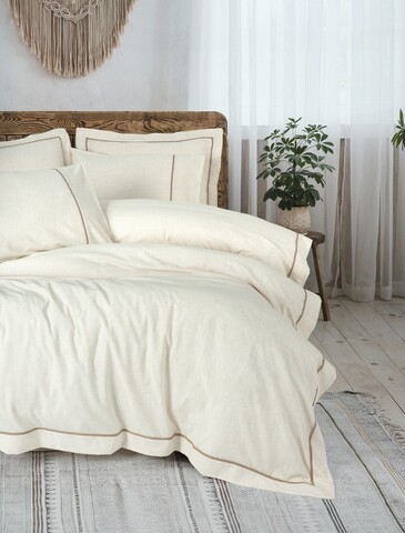 Lenjerie de pat dubla, Banded - Brown, Cotton Box, 85% bumbac / 15% in