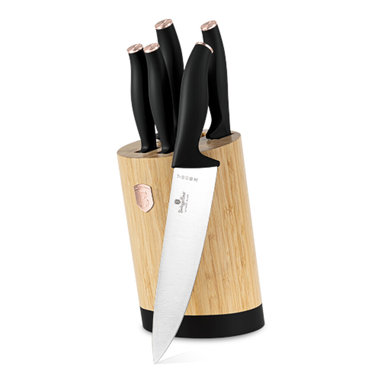 Set 5 cutite cu suport rotund Berlinger Haus, Black Rose, inox/bambus, negru/natur - imagine 7
