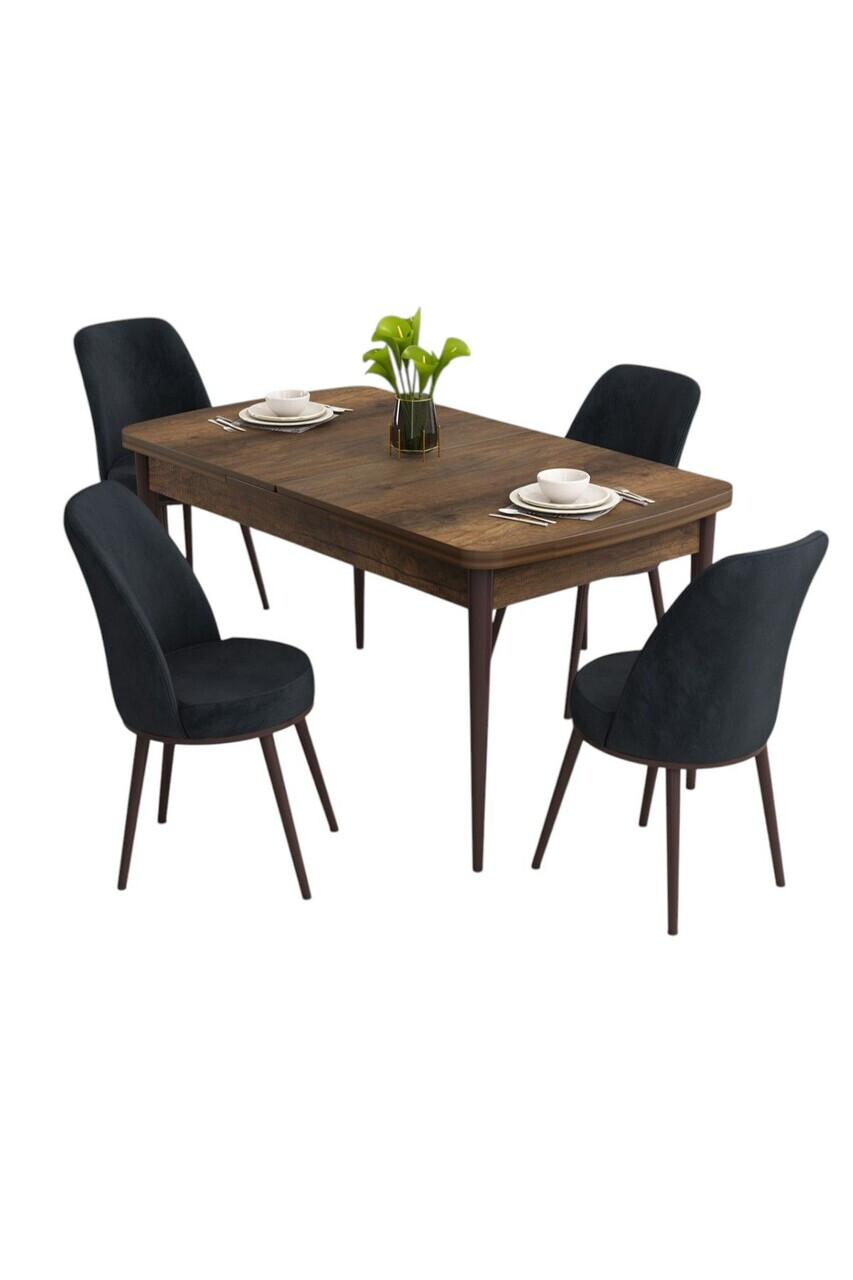 Set masa extensibila si scaune (5 piese), Hanah Home, Nix, Model baroc din lemn / Antracit — imaginea 2