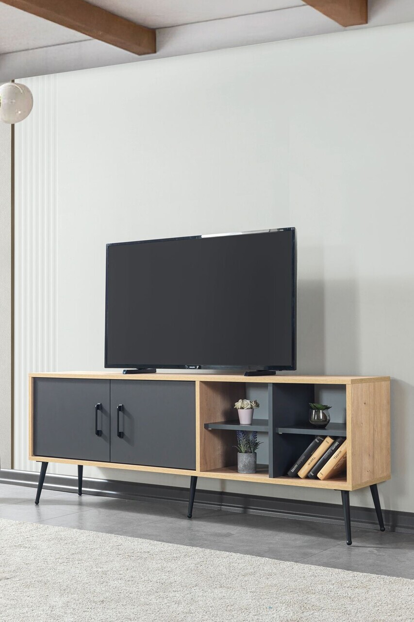 Comoda TV, Hanah Home, Şile 3609, 160x60x35 cm, PAL, Stejar safir / Antracit — imaginea 3