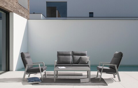 Fotoliu pentru gradina/terasa Kledi Lunar, Bizzotto, 72 x 81 x 98 cm, spatar ajustabil, aluminiu/textilena 1x1, gri