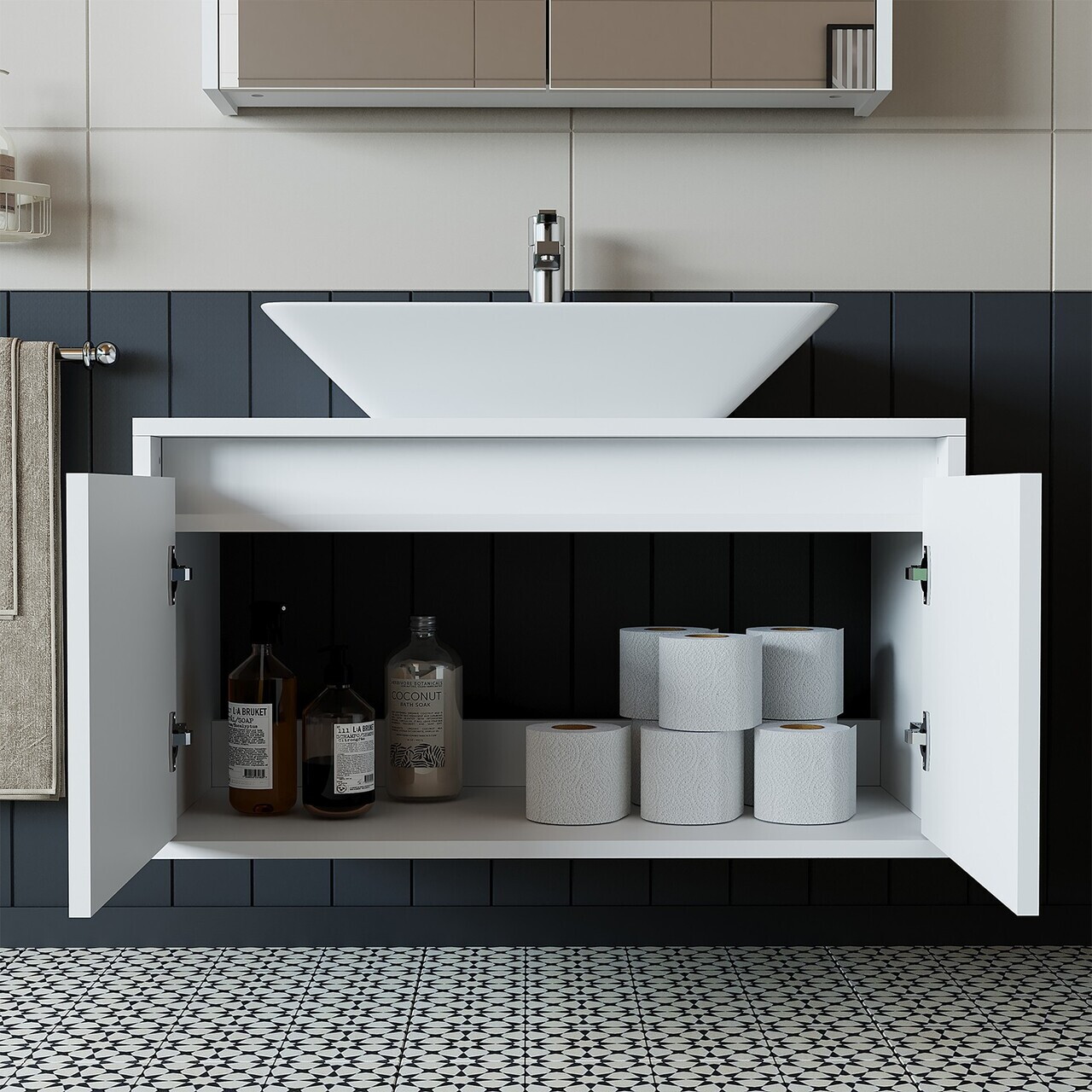 Dulap de baie cu chiuvetă, Hanah Home, 1715, 85x58x45 cm, MDF-LAM, Alb mat — imaginea 3