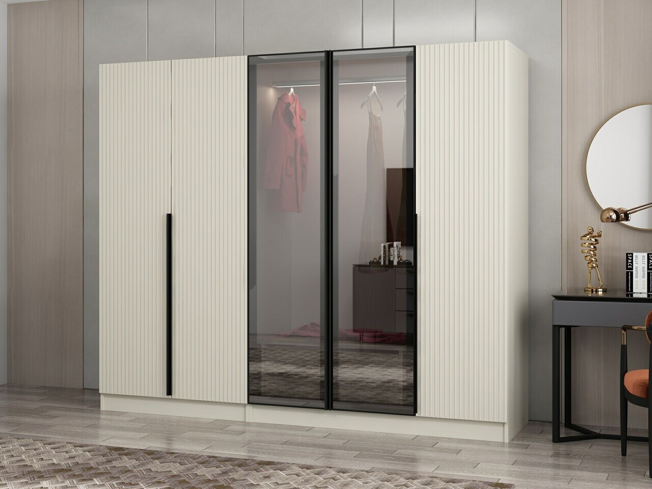 Dulap pentru haine, Hanah Home, Nisa, 225x210x52 cm, Gresie — imaginea 4
