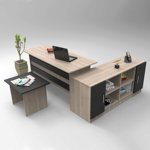 Set mobilier de birou, locelso, vo10, stejar / negru