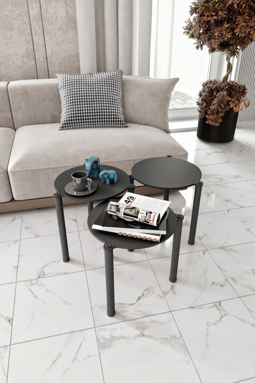 Set masute 3 piese, Hanah Home, Lavia 3, MDF , Negru - imagine 2