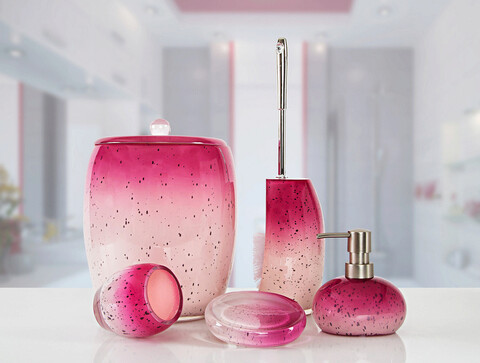 Set de baie 5 piese, stria, polirasina, fucsia