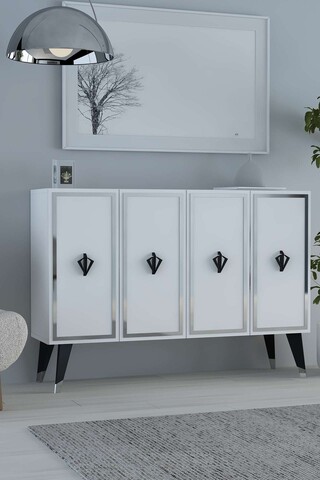 Consola, Hanah Home, 8178KM-32, 120x80x29.6 cm, PAL , White / Black / Silver